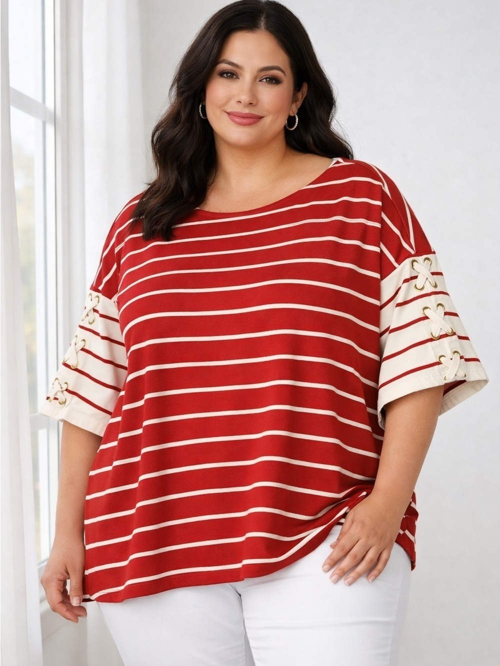 Ralph Lauren Ginger Orange and White Striped Long Sleeve Top 3X Preppy Classic